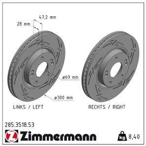 Disque de frein sport rainuré Black:Z Zimmermann - 285.3518.53