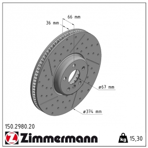 Disque de frein rainuré Zimmermann - 150.2980.20