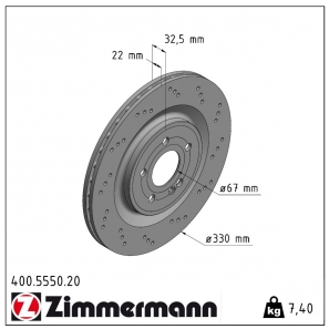 Disque de frein percé Zimmermann - 400.5550.20